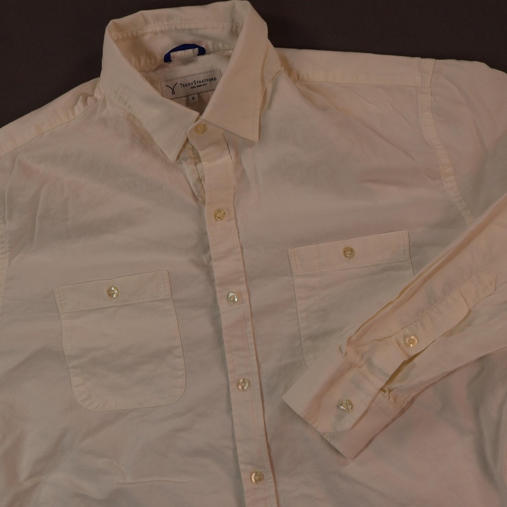 Teddy Stratford Shirt Mens L White Solid Zip Fit Long Sleeve Button Up Casual